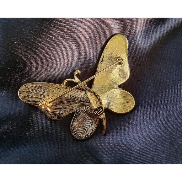 Vintage MFA Museum of Fine Arts Signed Enamel Green and Brown Butterfly Brooch P - Picture 3 of 7